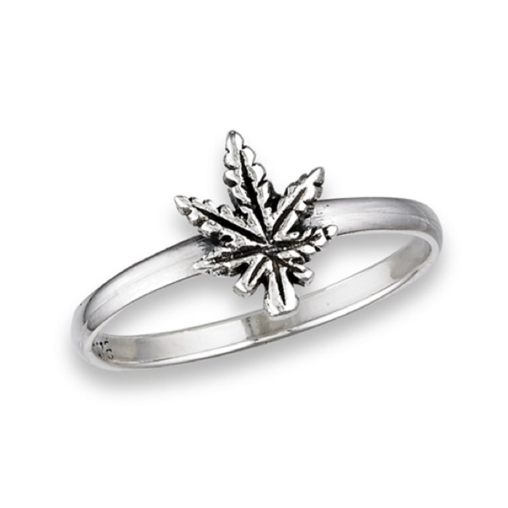 Sterling Silver Marijuana Pot Leaf Symbol Ring